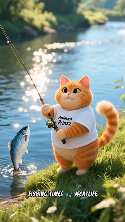 a cute cat that is fishing 😻#shorts#animation#funnycat#catlife