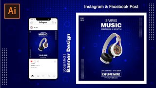 Instagram Post Design Illustrator | Headphone Sale Banner Design in Adobe illustrator cc News