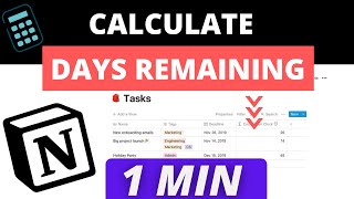 Calculate Number of Days Remaining from Due Date in Notion