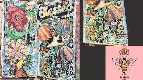 MixMedia Art was created in a collage by layering paint and stamping while using stash ephemera