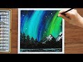 ASMR｜The Northern Lights (Aurora)｜Easy Landscape Acrylic Painting #135｜Satisfying