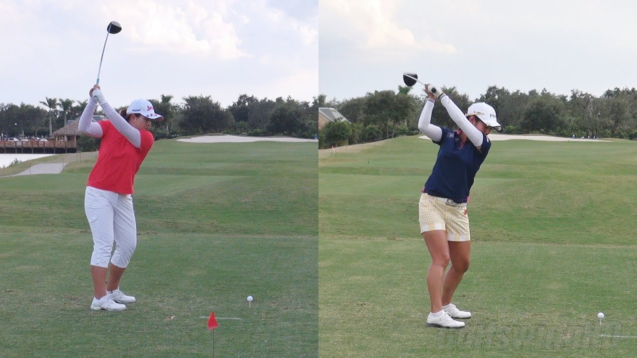 top gun INBEE PARK vs AI MIYAZATO - DRIVER GOLF SWING DOWN THE LINE & SLOW MOTION - 1080p HD