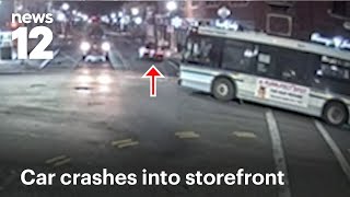 Shocking surveillance video shows car slam into storefront | News 12