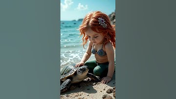 Little Mermaid & Her Turtle Friend 🐢💖 | Cutest Beach Moment Ever! #shorts #mermaid #turtle