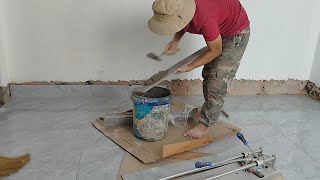 Proper and aesthetic technique for installing recessed baseboard tiles