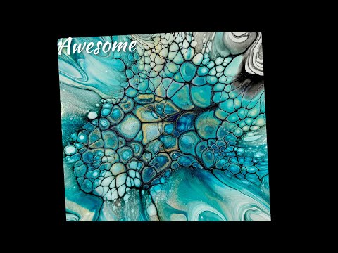 Cool Bloom Technique With Metallics, Acrylic Paint Pouring (1671)