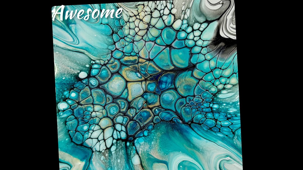 Cool Bloom Technique with Metallics, Acrylic Paint Pouring (1671)