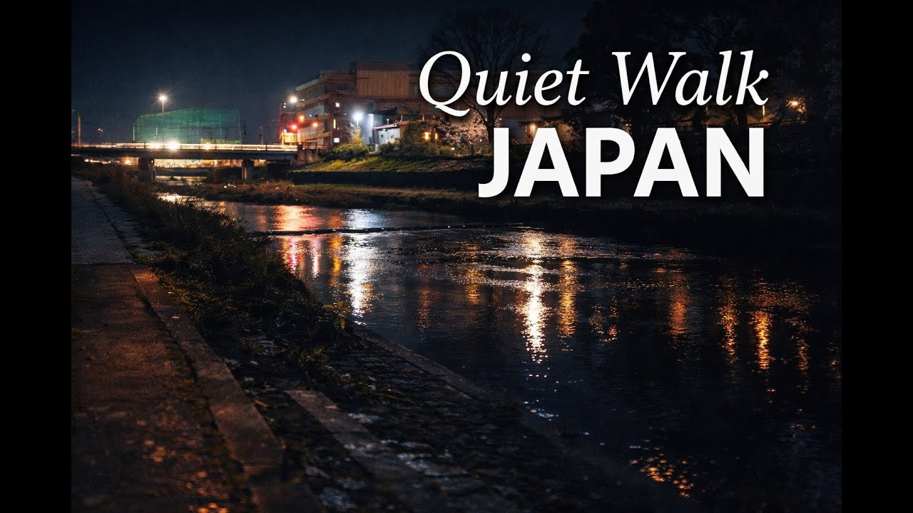 Quiet Night Walk From River to Tokyo Neighborhood
