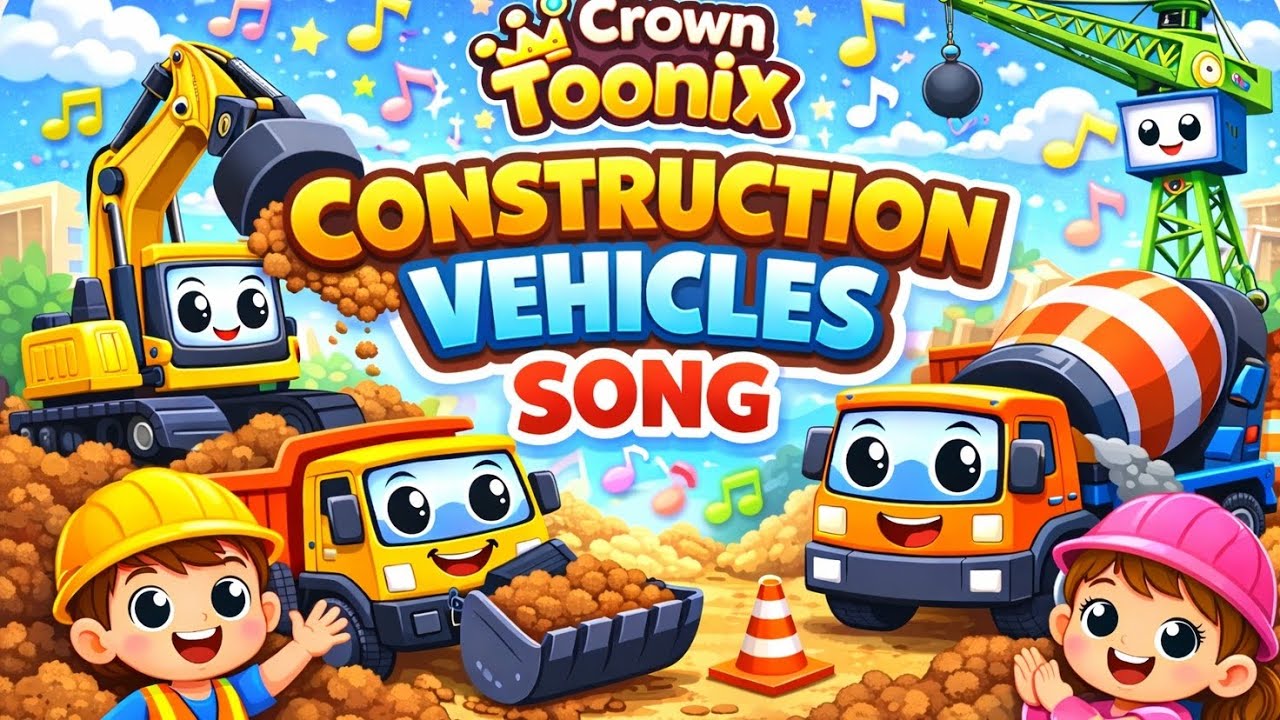 Construction Vehicles Song 🚜 | Excavator, Dump Truck & Cement Mixer | Kids Rhymes | Crown Toonix