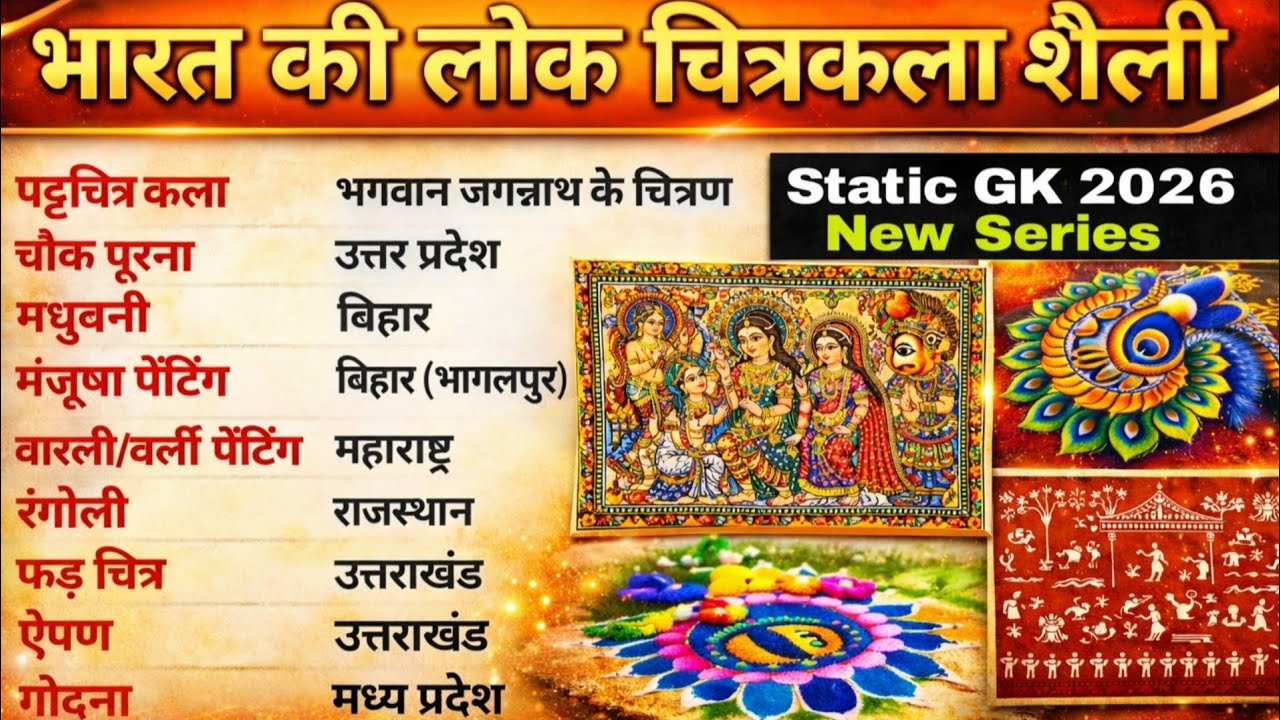 भारत की लोक चित्रकला शैली | Indian Folk Painting GK | Static GK 2026 