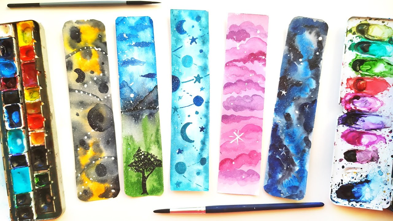 5 Simple Watercolor Galaxy Bookmarks Ideas - Loose Watercolor Painting for Beginners