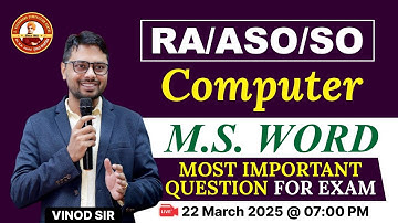 RA/ASO/SO Computer | M.S. Word Important Questions for Exam | Vinod Sir