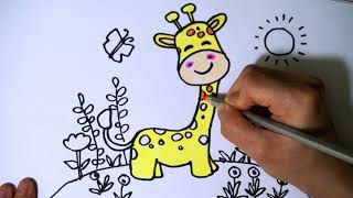 Giraffe Cute Drawing, Drawing Coloring For Kids And Toddles_ Child Art