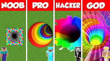 Minecraft Battle: NOOB vs PRO vs HACKER vs GOD: RAINBOW TUNNEL PIT HOUSE BUILD CHALLENGE / Animation