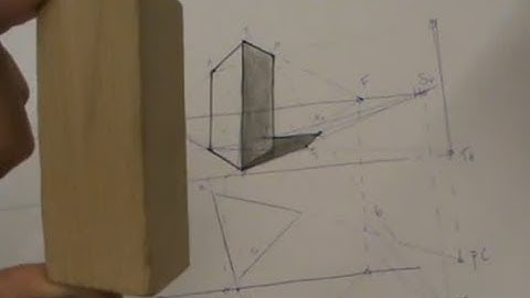 Perspectiva cónica de un prisma  recto de base triangular equilátera  con sombras
