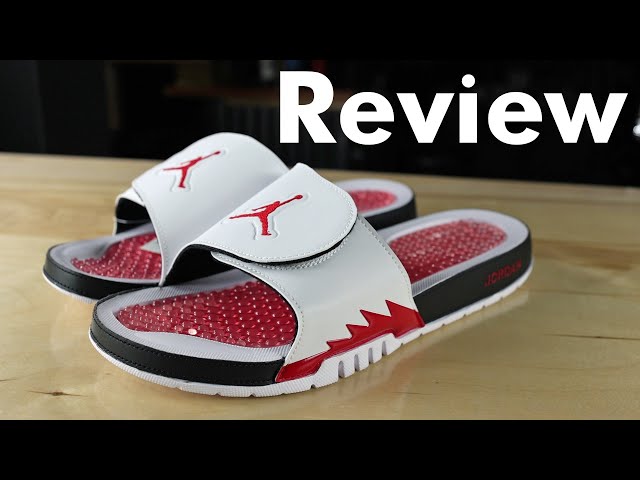 Jordan Hydro Retro 5 "Fire Red" Slides Review and On Feet - YouTube