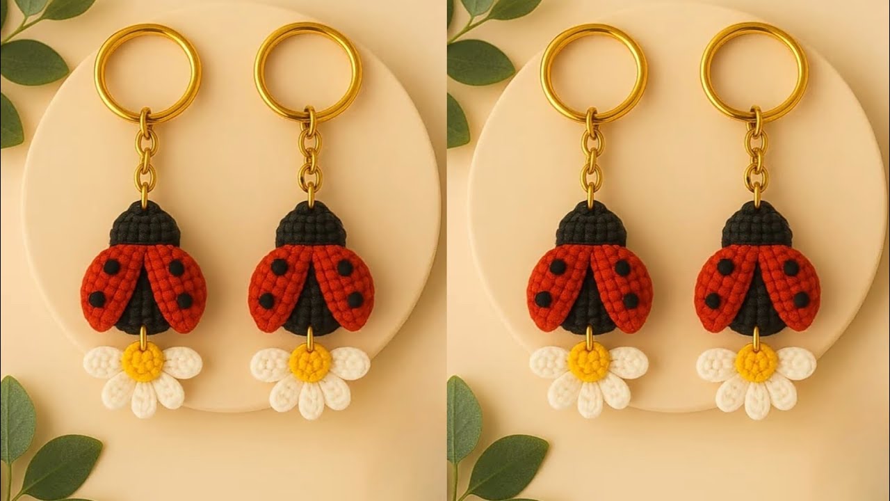 🌟 crochet keychain flowers with Ladybug 🐞🐞 very easy for beginners crochet ideas @SevenStar-l8s 