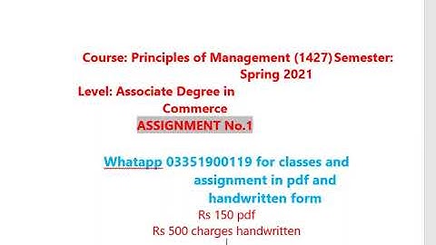 Principles of Management 1427 assignment spring 2021 || AIOU 1427 spring 2021 solved assignment