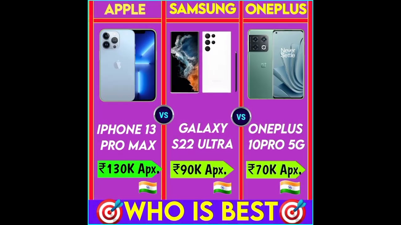 APPLE vs SAMSUNG vs ONEPLUS × Who Is Best 🎯💯 ×IPhone 13 pro max × Galaxy S22 ultra × oneplus 10 pro