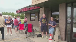 Customers lineup for free burgers at Peshtigo's George Webb