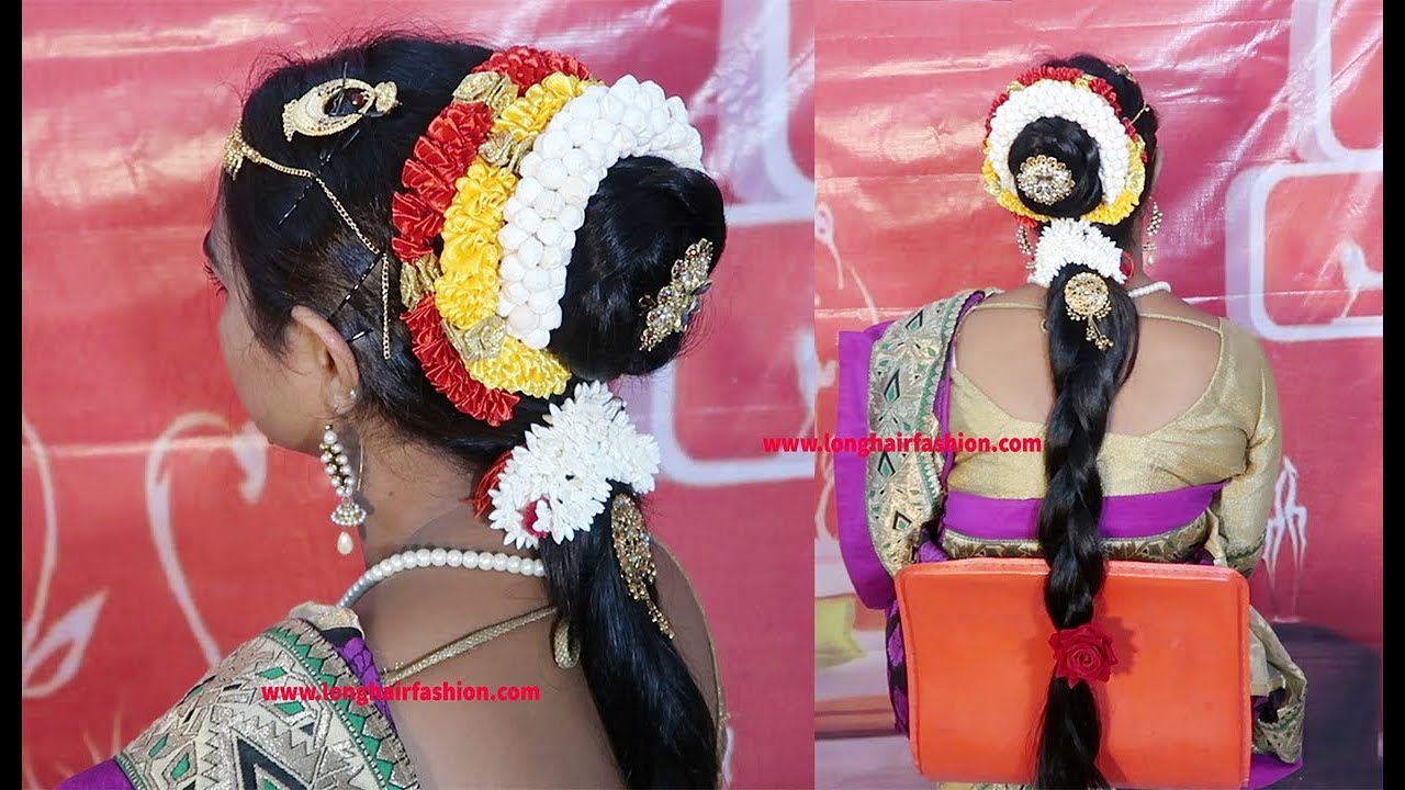 Natraj Academy Of Performing Arts Pvt.Ltd. - Hairstyle of a Bharatnatyam  Dancer A Straight Plait is made either of artificial hair if hair is short  and taken form the centre of the