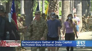 Demonstrators Gather At State Capitol To Protest Stay-At-Home Order