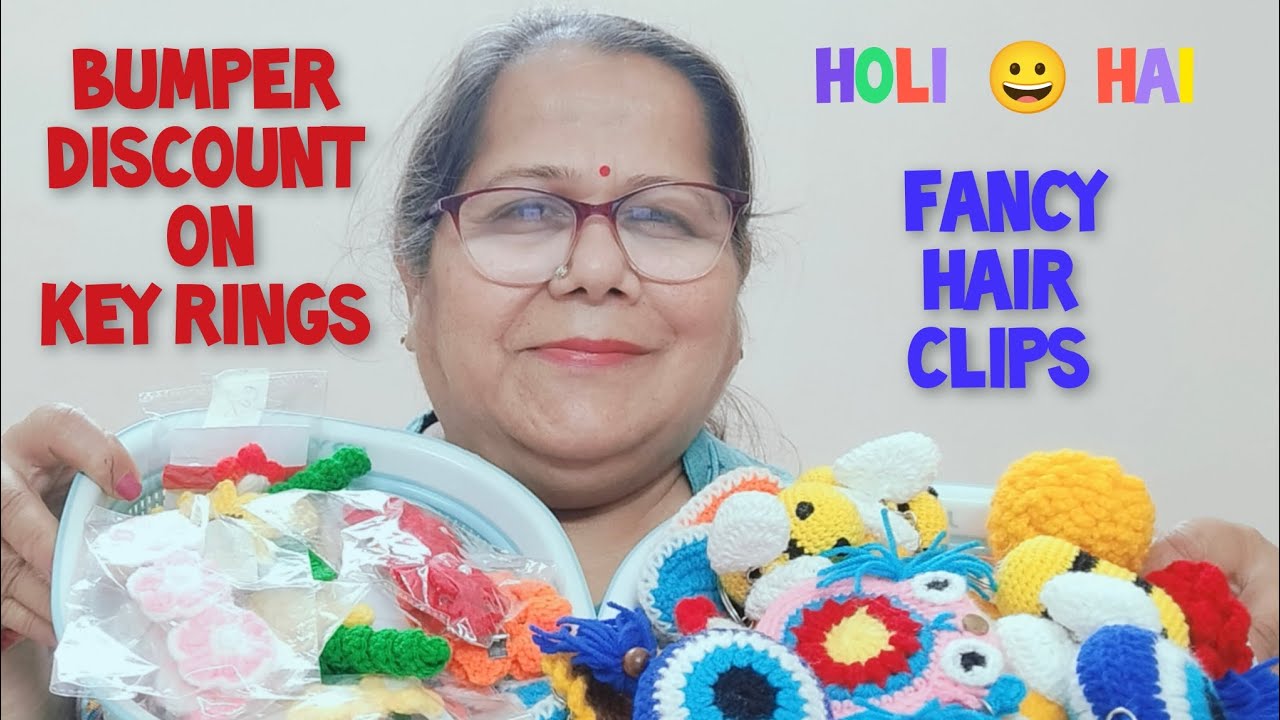 Holi sale on crochet key rings and fancy hair clips!Hurry up !! book your order 