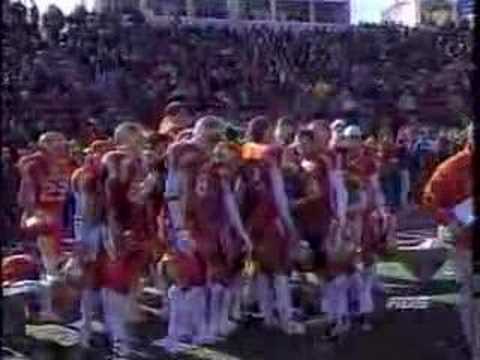 Laval Rouge et Or (#1*, 7-0) playing at home PEPS in Quebec City against the Montreal Carabins (#3*, 6-1) on October 29th, 2005. In a game seen by many as a prelude to the Dunsmore Cup (QUFL championship), Montreal badly lost "la Bataille de la 20" and were rolled over by Laval in front of 15000+ noisy faithfuls. Final score: 54-7 Laval. * CIS Top 10 National Ranking as it was when the game was played. For starters, CIS is the Canadian equivalent of the NCAA. For more informations on CIS football, go to www.universitysport.ca.