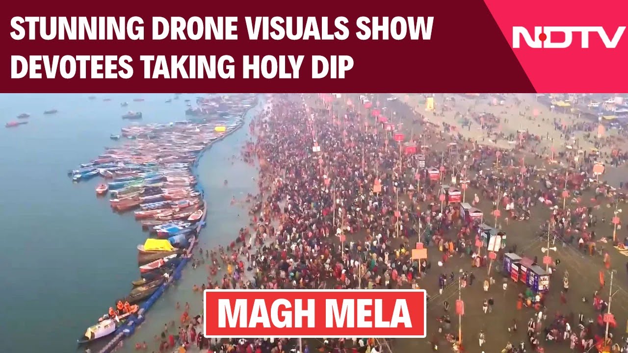 Magh Mela 2026: Stunning Drone Visuals Show Devotees Taking Holy Dip In Prayagraj