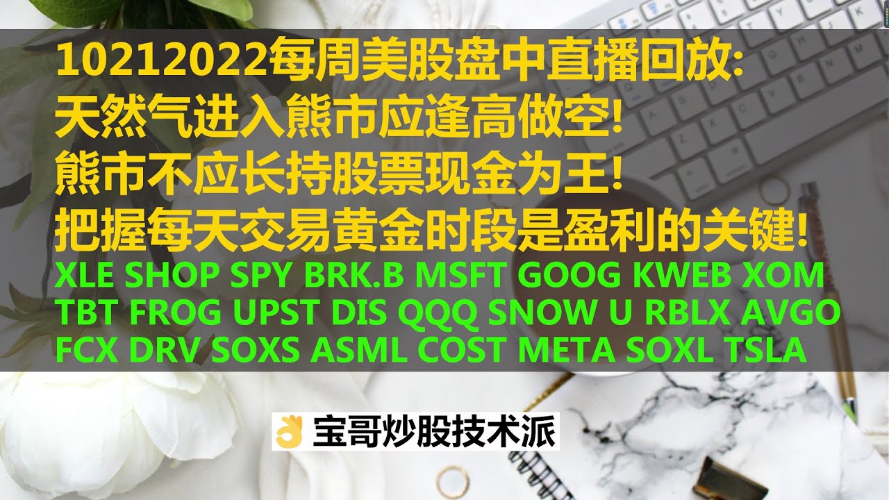 10212022每周美股盘中直播回放：天然气进入熊市应逢高做空！熊市不应长持股票现金为王！把握每天交易黄金时段是盈利的关键！FCX DRV SOXS  ASML COST BRK.B MSFT GOOG