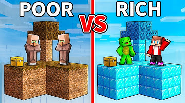 JJ and Mikey vs Villagers: POOR vs RICH Skyblock Battle in Minecraft - Maizen