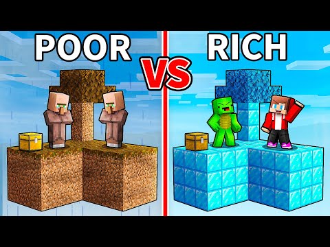 JJ and Mikey vs Villagers: POOR vs RICH Skyblock Battle in Minecraft - Maizen