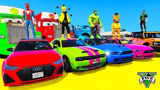 Spiderman Cars Racing Challenge On Desert Rampa ! Superhero Hulk Iron Man Goku Epic New Race - Gta 5