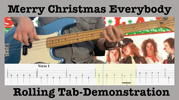 Merry Christmas Everybody - Slade - Bass Lesson - Demonstration - Rolling Tab - Bass Cover