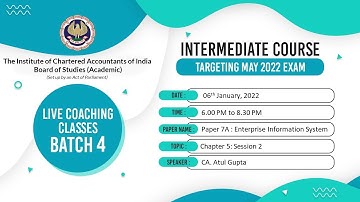 Intermediate Paper 7A: EIS | Topic: Chapter 5: Session 2 | Session 2 | 06 Jan, 2022