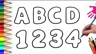 Kids Learning Video | Draw and Color ABCD & 1234 Step by Step