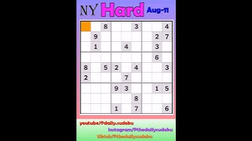 The New York Times Daily #Sudoku 2025-08-11 Hard #puzzle #games #education #braingames