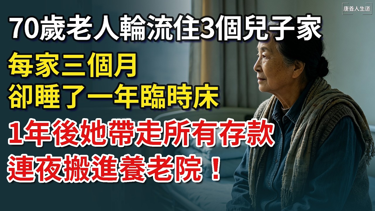 70歲老人輪流住3個兒子家,每家三個月,卻睡了一年臨時床,1年後她帶走所有存款,連夜搬進養老院!【康養人生道】 #康養人生道 #上了年紀該明白的事 #養老 #聰明老人 #長壽秘密 縮圖