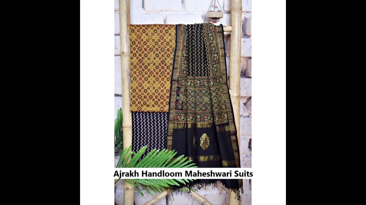 Ajrakh Handloom Maheshwari Silk Suits | Ajrakh Block Print Suits | Sangisathi