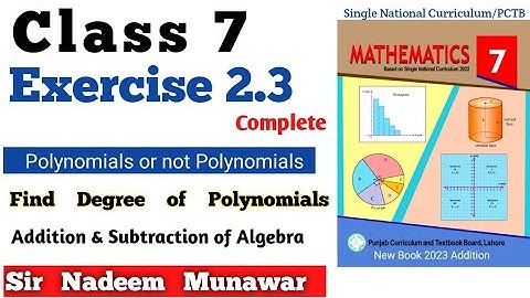 Class 7 Exercise 2.3 SNC PCTB Maths Ex 2.3  algebra basics in Urdu Hindi Sir Nadeem Munawar