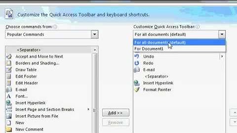 Microsoft Word 2007 - Customization of the Quick Access Toolbar