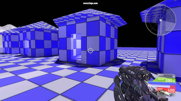 Scene A from Test Level With Jump Pads, Teleporters, and Terrain