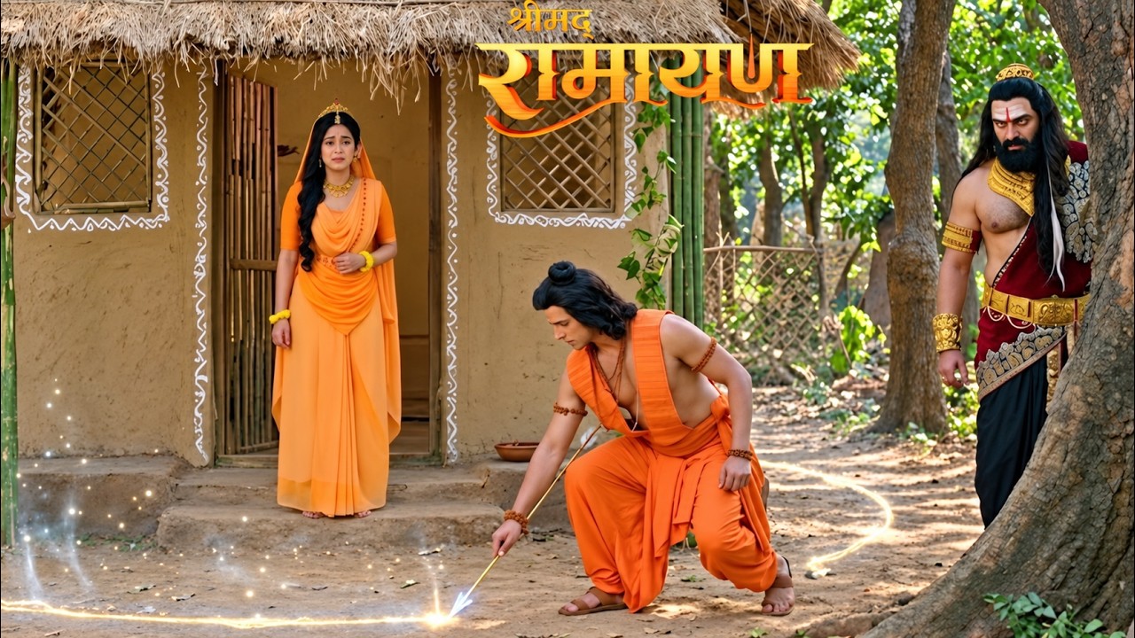 माता सीता की रक्षा में लक्ष्मण ने बनाई कुटिया के चारों तरफ़ दिव्य रेखा || Shrimad Ramayan