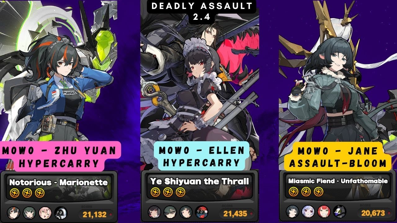 Zenless Zone Zero : Deadly Assault 2.4 | 9⭐| Stage 1-3 (Zhu Yuan, Ellen, Jane) | F2P