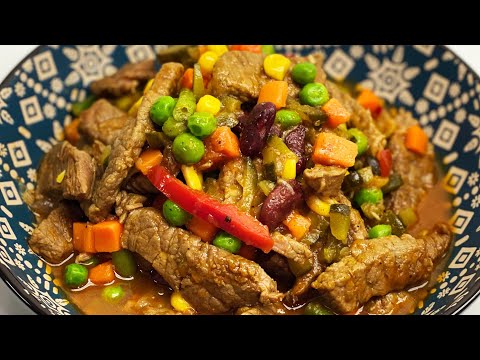 Азу с овощами. Говядина тушеная с овощами на сковороде