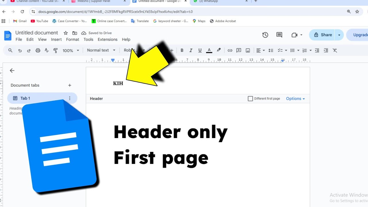 Google Docs Header Only On First Page | How To Add Header Only On First ...