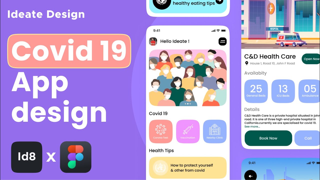 COVID-19 App Design in Figma - UX/UI ( Wireframe, Visual Design, Interaction ) - Design Tutorial