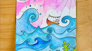 Hướng dẫn bé Vẽ tranh Phong cảnh biển 🌊  | How to draw the beauty seascapes 🌊 easy step by step