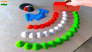 Authentic Indian Woman Celebrating Independence Day Rangoli Art Using Comb Independence Day Art