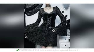 P88A Stylish Black Dd Bodycon Dress Long Sleeves Gothic Dresses Vintage